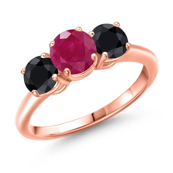 Gem Stone King 18K Rose Gold Plated Silver Red Ruby and Black Sapphire Engagement Ring for Women | 2.38 Cttw | Round 6MM | Gemstone July Birthstone | Size 6