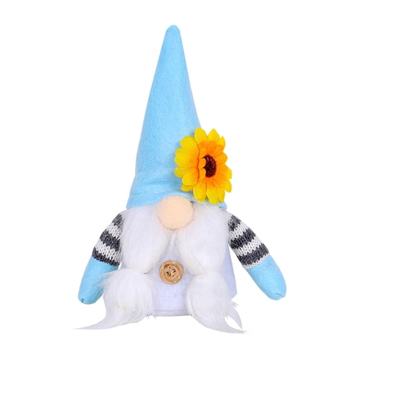 Cute Gnome Plush Doll with Small Flowers Whimsical Spring Home Decor Swedish Tomte Nisse Faceless Desktop Ornament Handmade Gift All-Season Decoration 7 inch Blue