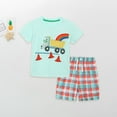 thumbnail image 2 of EnJoCho Clothes Twin Boys Summer Children's Short Sleeved Shorts Two Piece Knitted Cotton Cartoon Cute Car Rainbow Animal Pattern Children's Suit 6-7 Years, 2 of 8