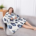 thumbnail image 5 of Oversized Wearable Blanket Hoodie,White and Blue Of Leopard Print Sherpa Blanket Hoodie with Super Pockets,Super Warm Fuzzy Pullover for Women & Men, 5 of 6