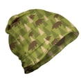 thumbnail image 1 of Woods Unisex Beanie, Bear in Pine Tree Woodland, Hiking Outdoors, Olive Green Chocolate, by Ambesonne, 1 of 1