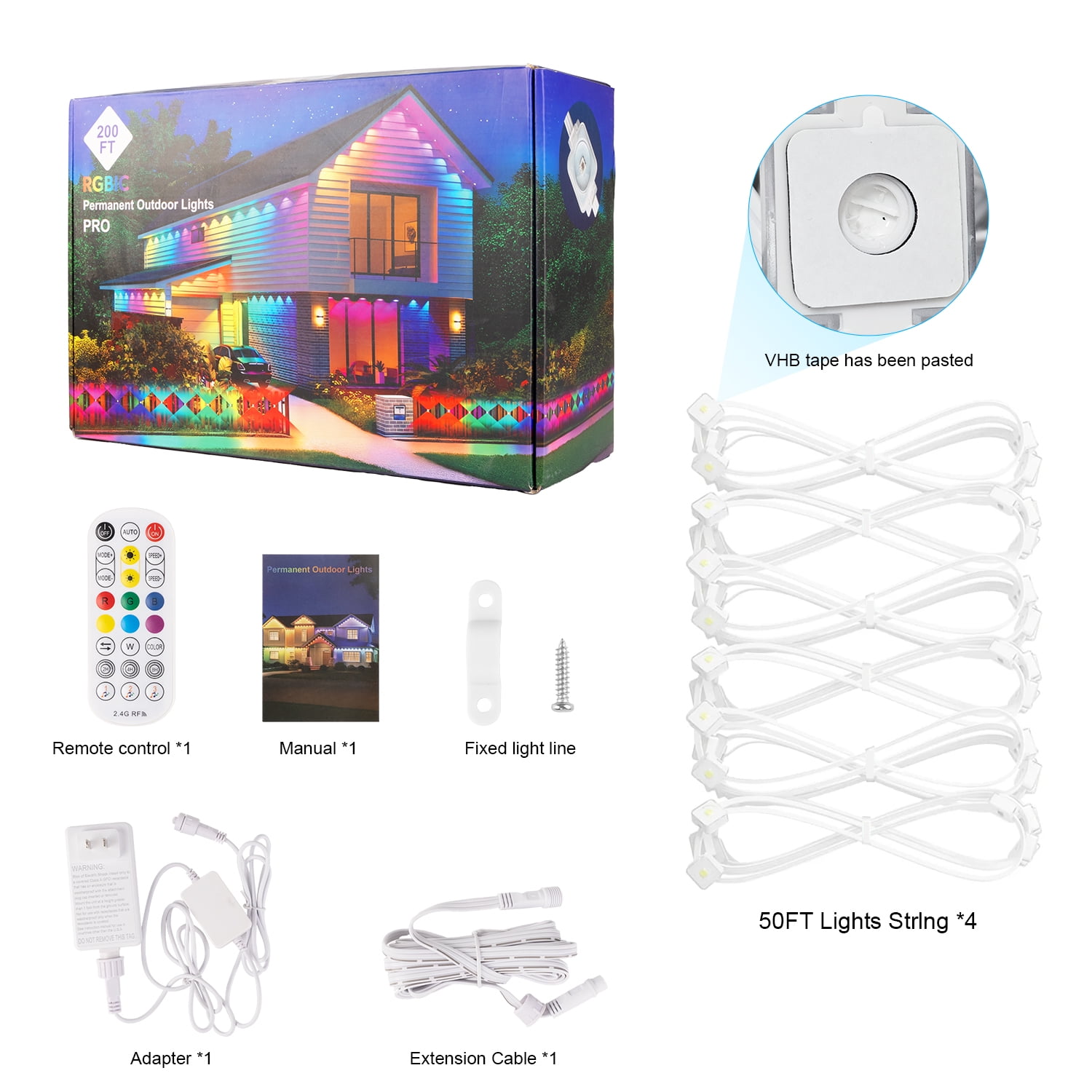 PUCACHI 200ft Permanent Outdoor Christmas Lights Smart Outdoor Light, App and Remote Control Dual Control, IP67 Waterproof, RGBIC Lights for Patio, Eaves, Party Decoration