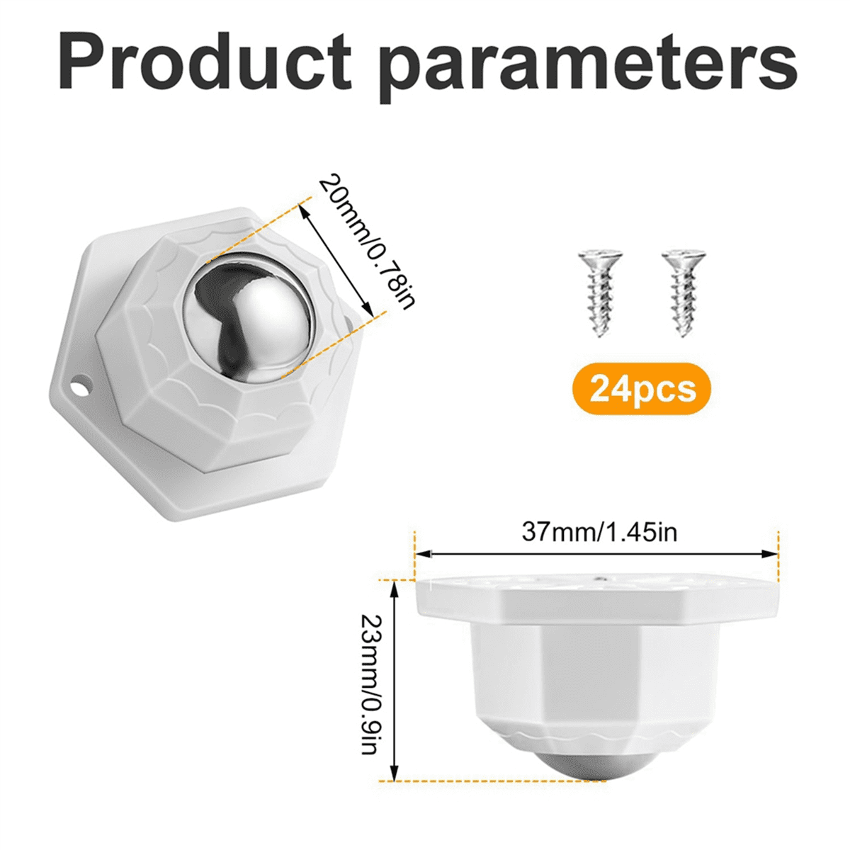 Mini Caster Wheels for Small Appliances, Self Adhesive Caster Wheels, Stainless Steel Rollers (24 PCS, White)