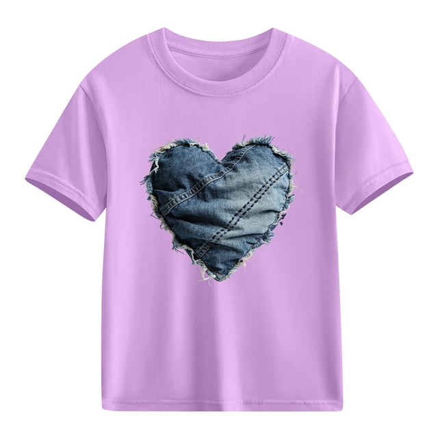 hengsof T-Shirt d'Été Imprimé Amour pour Enfants Manches Courtes Col Rond T-Shirt Graphique