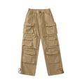 thumbnail image 4 of Mens Casual Hiking Cargo Pants Baggy Straight Leg Sweatpants with Muti Large Flap Pockets Hiking Sports Trousers Size XS-3XL Khaki, 4 of 9