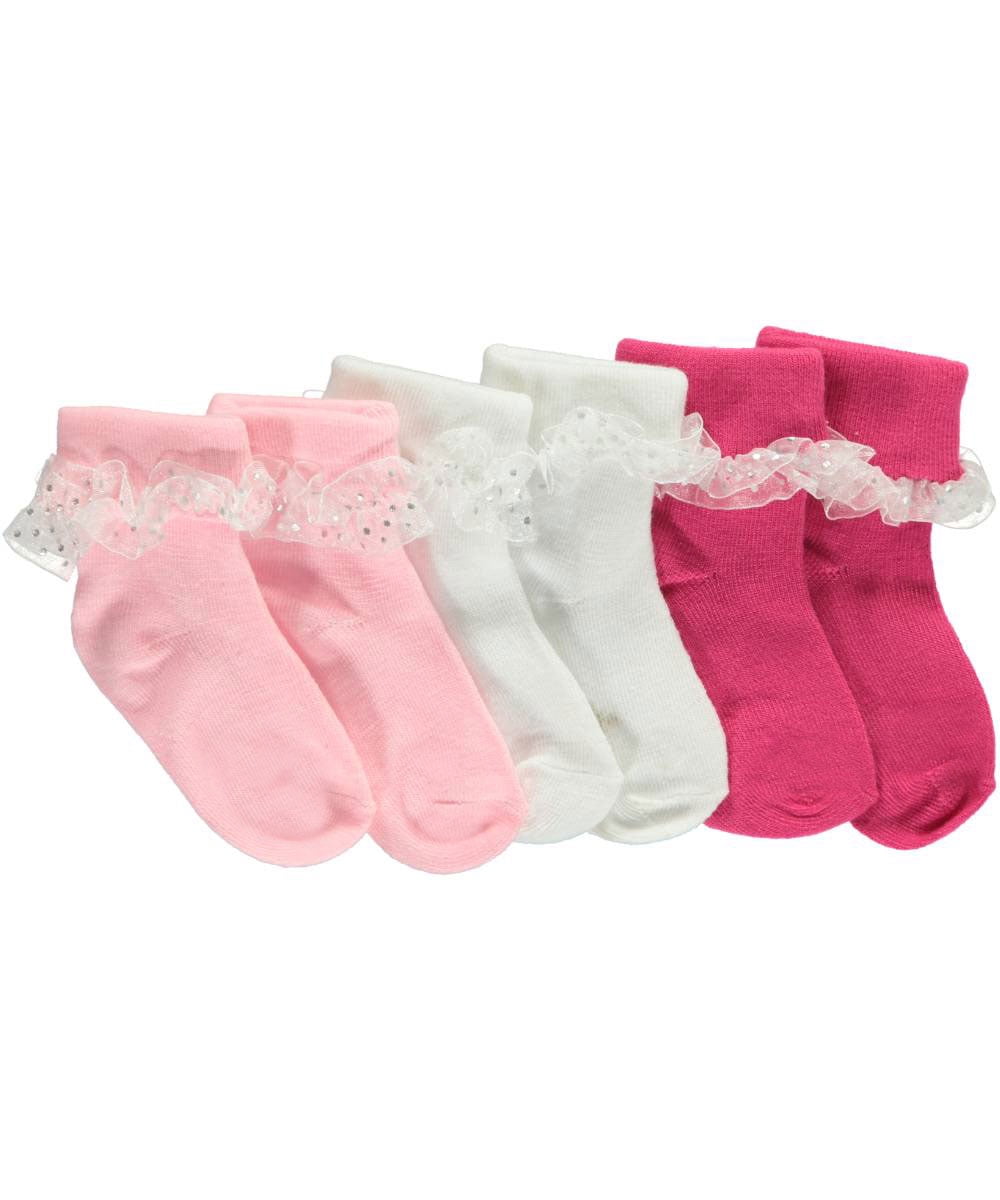 KNEE HIGH Baby Girls Pink White Bow Socks Special Occasion 3-6-12-18m