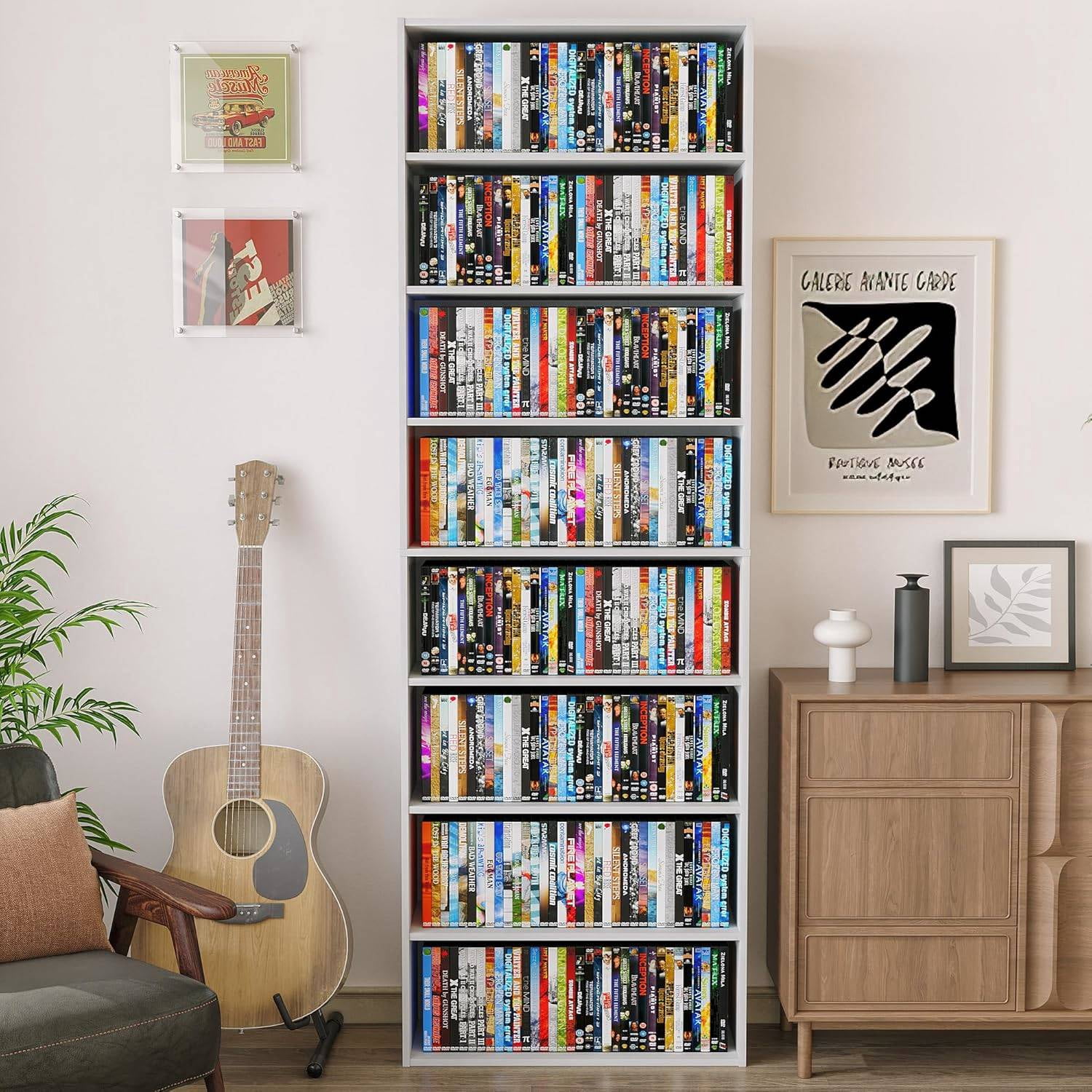 Furinno Jaya DVD Shelf, 9-Shelf Tall Narrow CD Rack, Media Shelf