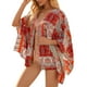 thumbnail image 4 of Blusa de mujer con estampado bohemio, cubierta corta para la playa, top de kimono a prueba de sol, rojo, XL Inevent AP001231-08, 4 of 7