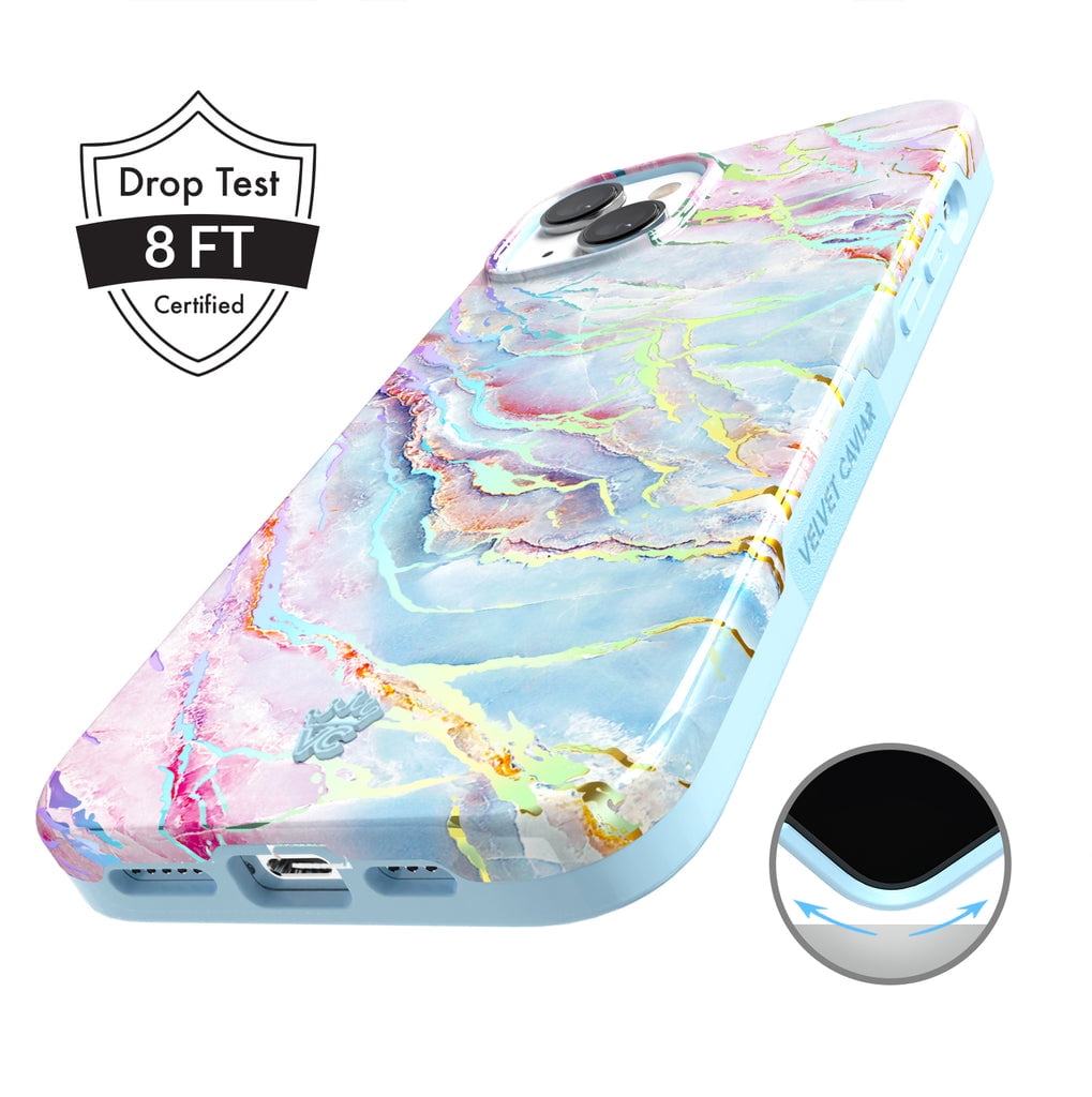 Velvet Caviar iPhone 15 Case MagSafe Compatible - Cute Protective Phone Cases for Women - Iridescent Holographic Pink Blue Marble