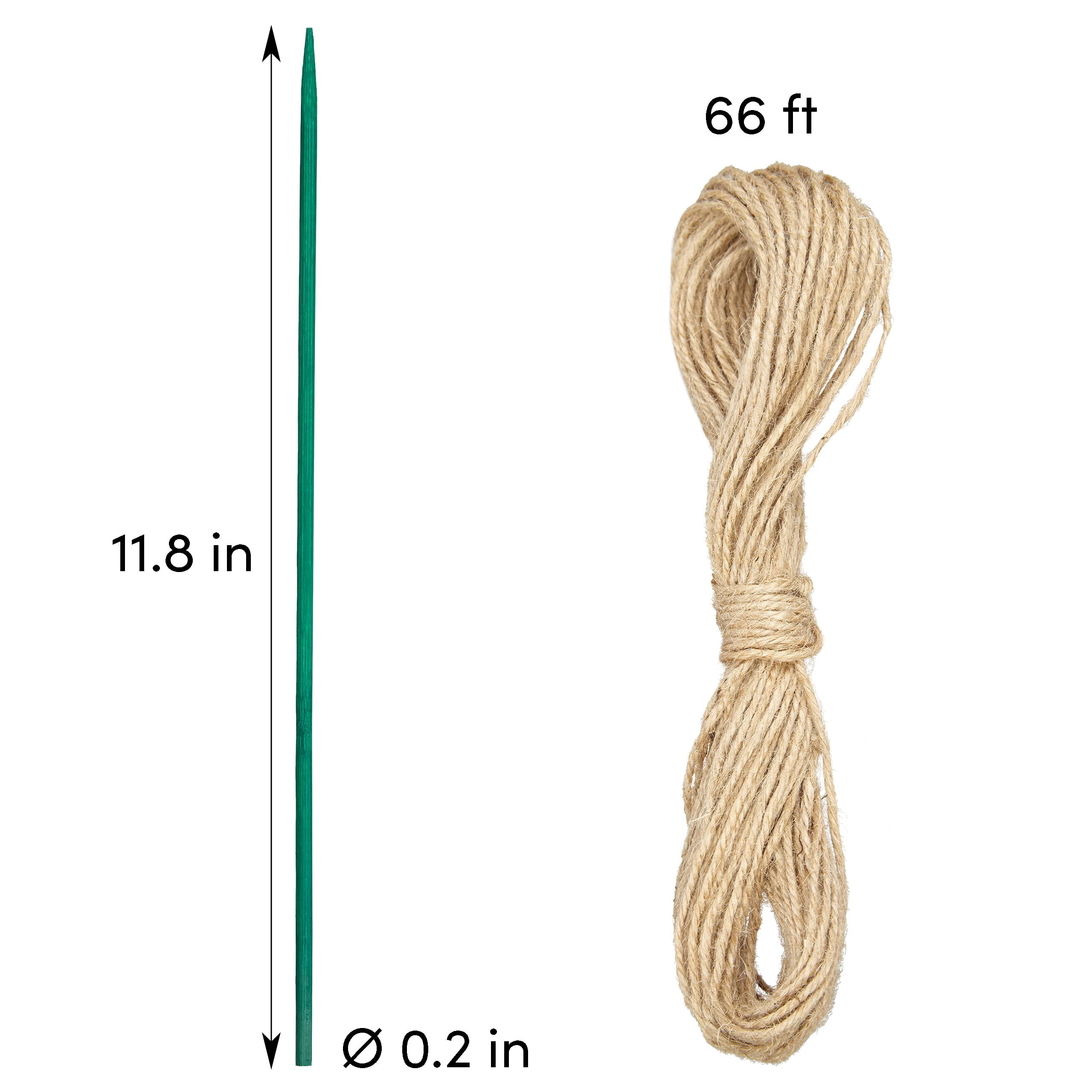 OwnGrown Plant Ties: 66ft Jute Plant Twine and 40 Green Plant Support  Stakes – Climbing Plant Support Set – Bamboo Sticks, Indoor Plant Support
