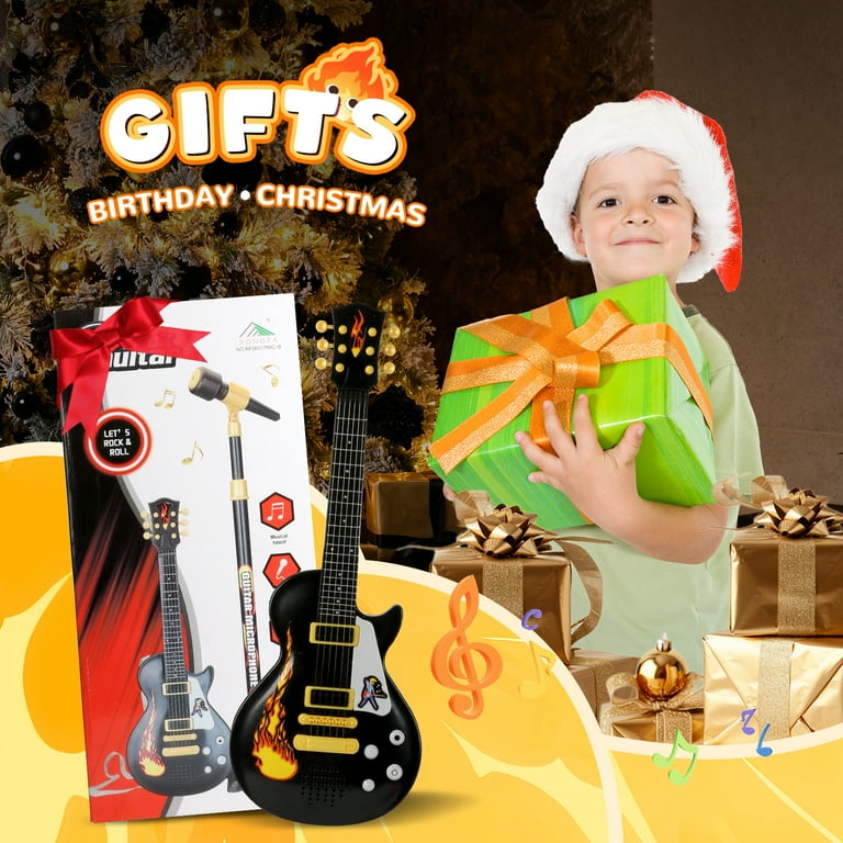 Freecat Toddler Guitar, Cool Black Toy Guitar for Kids Boys Ages 3