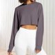 thumbnail image 1 of Top corto con ombligo expuesto para mujer Top básico liso ropa de calle con ajuste holgado traje, 1 of 7