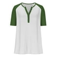 thumbnail image 5 of XUNKUSGA Womens Tops Trendy V Neck Short Sleeve Buttons Going Out Tops Casual Raglan Sleeve T-Shirts for Women Fashion Color Block Women's Blouses S-5XL,Green, 5 of 8