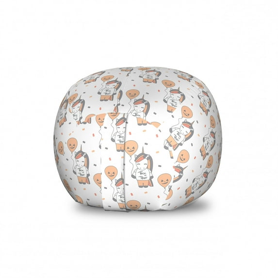 Halloween Storage Toy Bag Chair, Human Like Unicorns Holding Scary Balloons and Wear Trick Treat Written Clothes, Stuffed Animal Organizer Washable Bag, Large Size, Multicolor, by Ambesonne