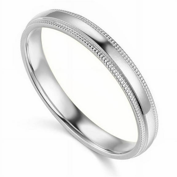 Precious Stars BMR-030W-12 Size 12 14K White Gold 3 mm Standard-Fit Milgrain & Polished Wedding Band