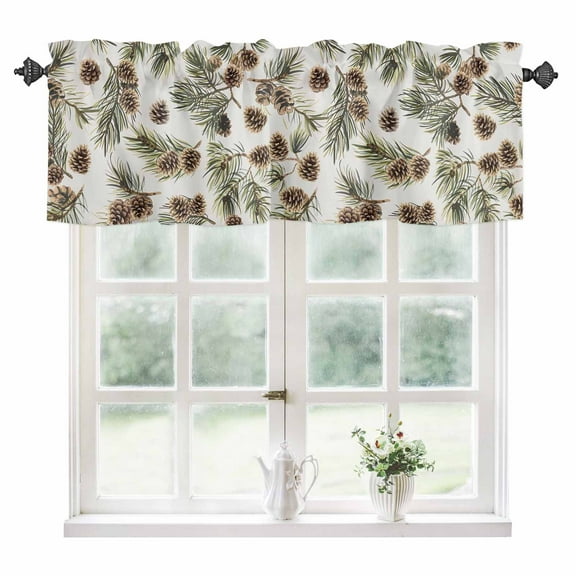 Sage Green Christmas Kitchen Valances for Windows 42x18 Inch Kitchen Curtains Valances Rod Pocket Xmas Botanical Pine Cones Bathroom Window Valances for Window Treatment Decor
