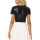 thumbnail image 3 of INSPIRE CHIC Crop Tops Metálicos para Mujeres con Manga Corta y Abertura para Fiesta de Halloween Top Holográfico Brillante XS Negro, 3 of 5