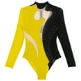 thumbnail image 5 of YONGHS Womens Shiny Rhinestone Long Sleeve Ballet Dance Leotards Gymnastics Bodysuit Top Black&Yellow XXL, 5 of 7