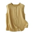 thumbnail image 6 of Womens Cotton Linen Waistcoat Button Down Sleeveless Lightweight Vests Casual Solid Color Fashion Ruffled Jackets, 6 of 6