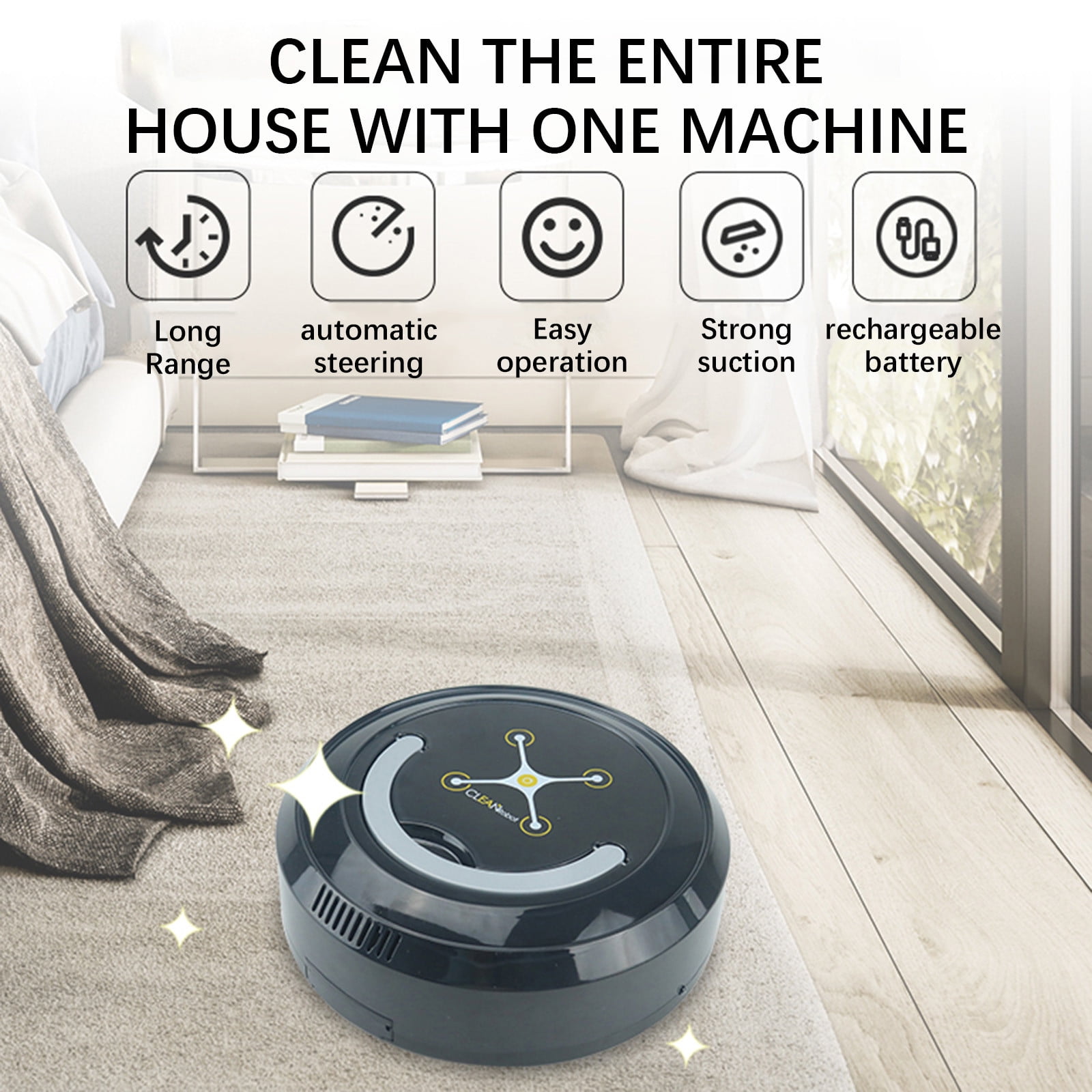 Nkmbld Robot Vacuum with Low Noise Operation Sweeping Robot Household Cleaning Machine USB Automatic Vacuum Cleaner, White