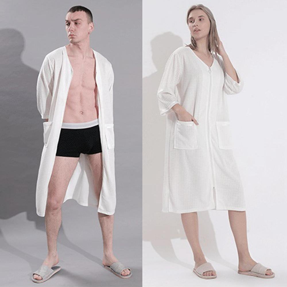 Women s Zipper Robes 3 4 Sleeve Zip Front Robe Knee Length Lightweight Housecoats with Pockets Walmart
