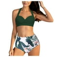 thumbnail image 1 of Girls Two Piece Swimsuit Women Vintage Swimsuit Two Piece Retro Halter Ruched High Waist Print Bikini Set, 1 of 6