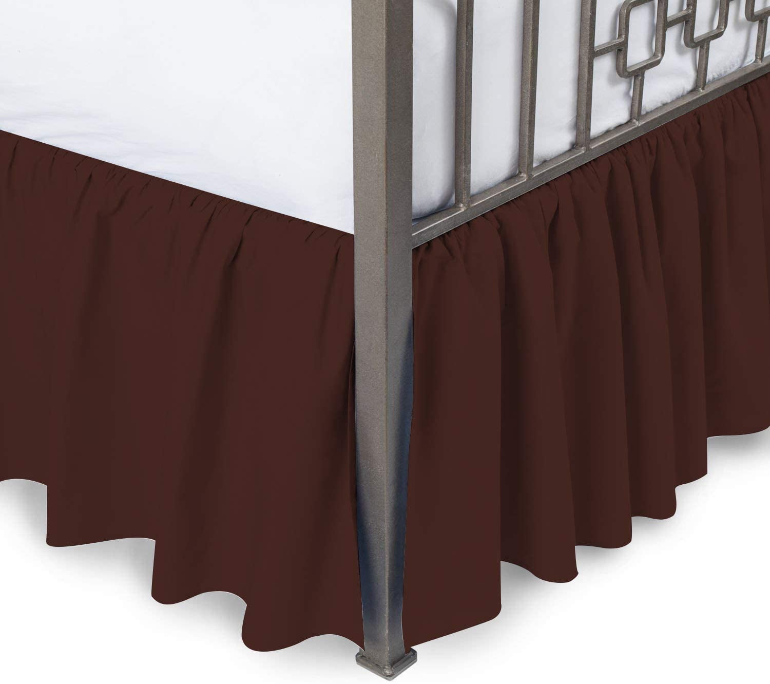 Dust Ruffle Split Corner Bed Skirts Chocolate Cotton 400 TC US Size Drop 12"-24" 