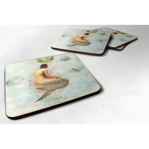 Carolines Treasures SB3045FC Beach Mermaid Foam Coaster Set of 4 3 1/2 x 3 1/2 multicolor
