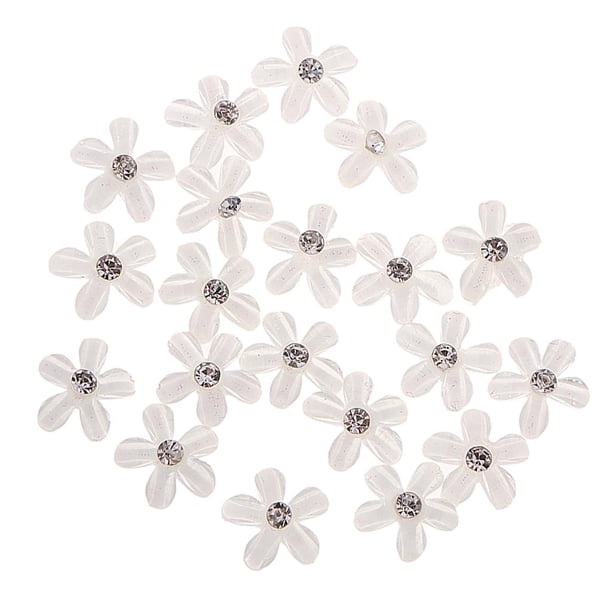 20 piezas de adornos de resina de 9 mm con flores de diamantes de imitación con parte trasera plana para fiesta de boda Blanco
