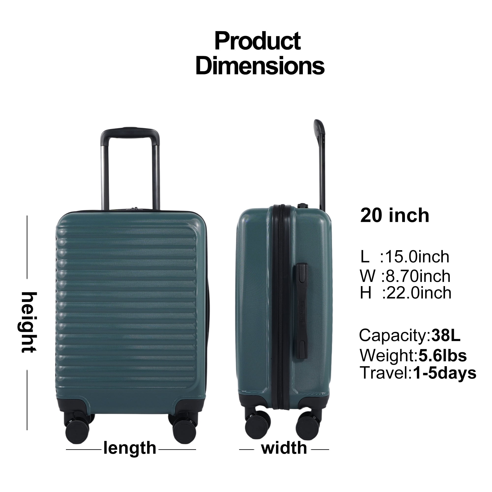 Travelhouse 20" Underseat Hard-Sided Carry-On Luggage, Spinner Wheels, ABS,Green