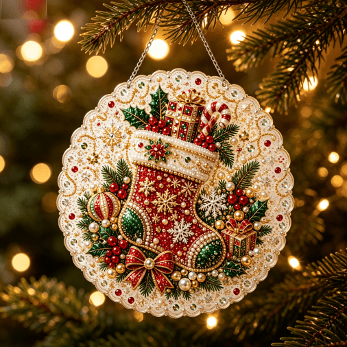 Christmas Pearl Diamond Art Hanging Ornament Kit, Christmas Pearls Beads Art Craft, Diamond Arts Window Suncatchers, DIY ChristmasSanta Pearls Bead Painting Kit for Home Wall Decor