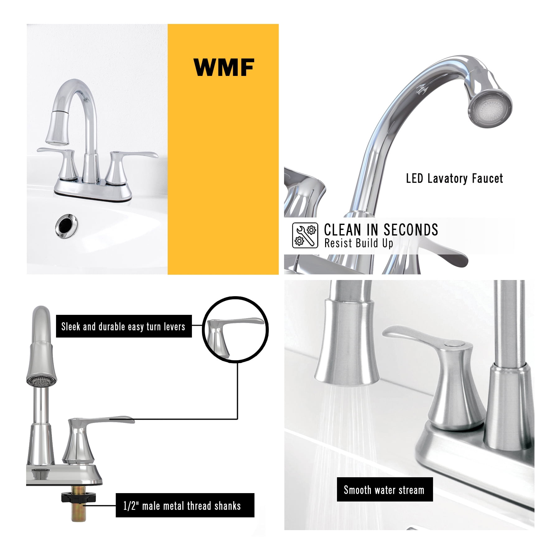 WMF-4225GNZMNL-CP-LED - Lavatory Bathroom Faucet with LED light with pop-up in Chrome