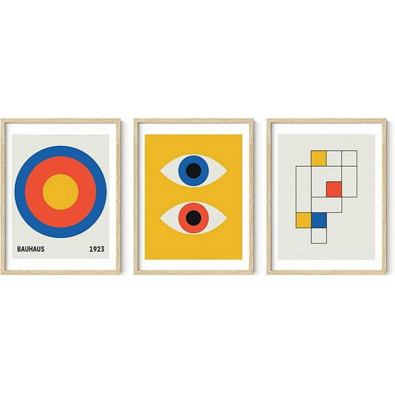 Bauhaus Poster Art - Set of 3 Modern Abstract Wall Art, Vintage Posters and Prints Unframed, Blue Yellow Wall Art, Colorful Art, Bauhaus Art Print (Beige Unframed, 12x16)
