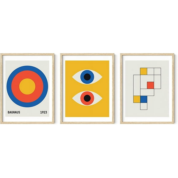 Bauhaus Poster Art - Set of 3 Modern Abstract Wall Art, Vintage Posters and Prints Unframed, Blue Yellow Wall Art, Colorful Art, Bauhaus Art Print (Beige Unframed, 12x16)