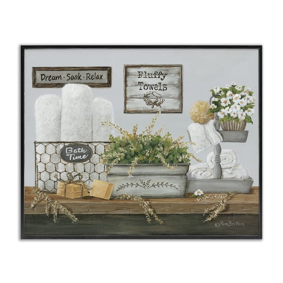 Stupell Industries Cottage Country Washroom Counter Still Life Bathroom Towel Black Framed Giclee Art, 14 x 11, by Pam Britton