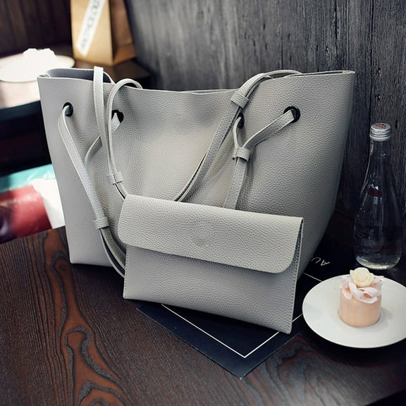 LULULION Casual Women Handbag Light Grey PU 1 Set Daily Use