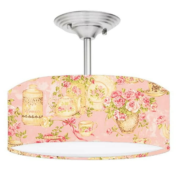 888 Cool Fans DR-0001234 Tea for Two 2 Light Brushed Nickel Drum Style LED Lamp Fixture