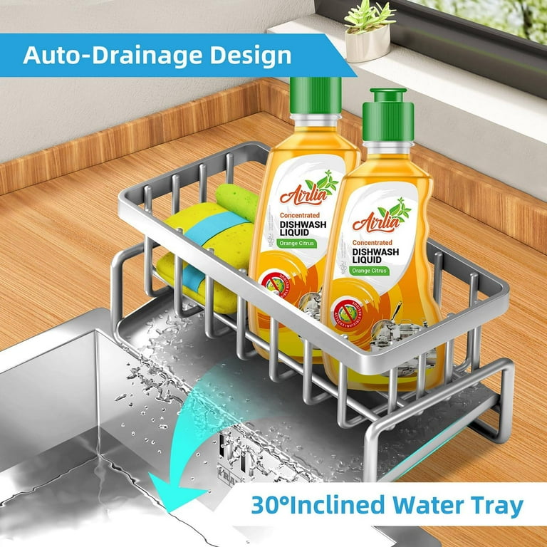 3-In-1 Sponge Holder for Kitchen Sink with Suction Cups & Adhesive Hook