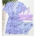 thumbnail image 4 of Girls Bathing Suits Tropical Print Bikini Swimsuit Set Cute Floral Bathing Suit with Kimono 3 Piece Swimsuits UPF+ 50 Beach Bathing Suit,10-11 Years, 4 of 5