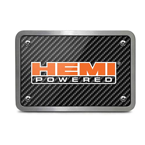HEMI Powered Logo UV Graphic Carbon Fiber Look Billet Aluminum 2 inch Tow Hitch Cover for