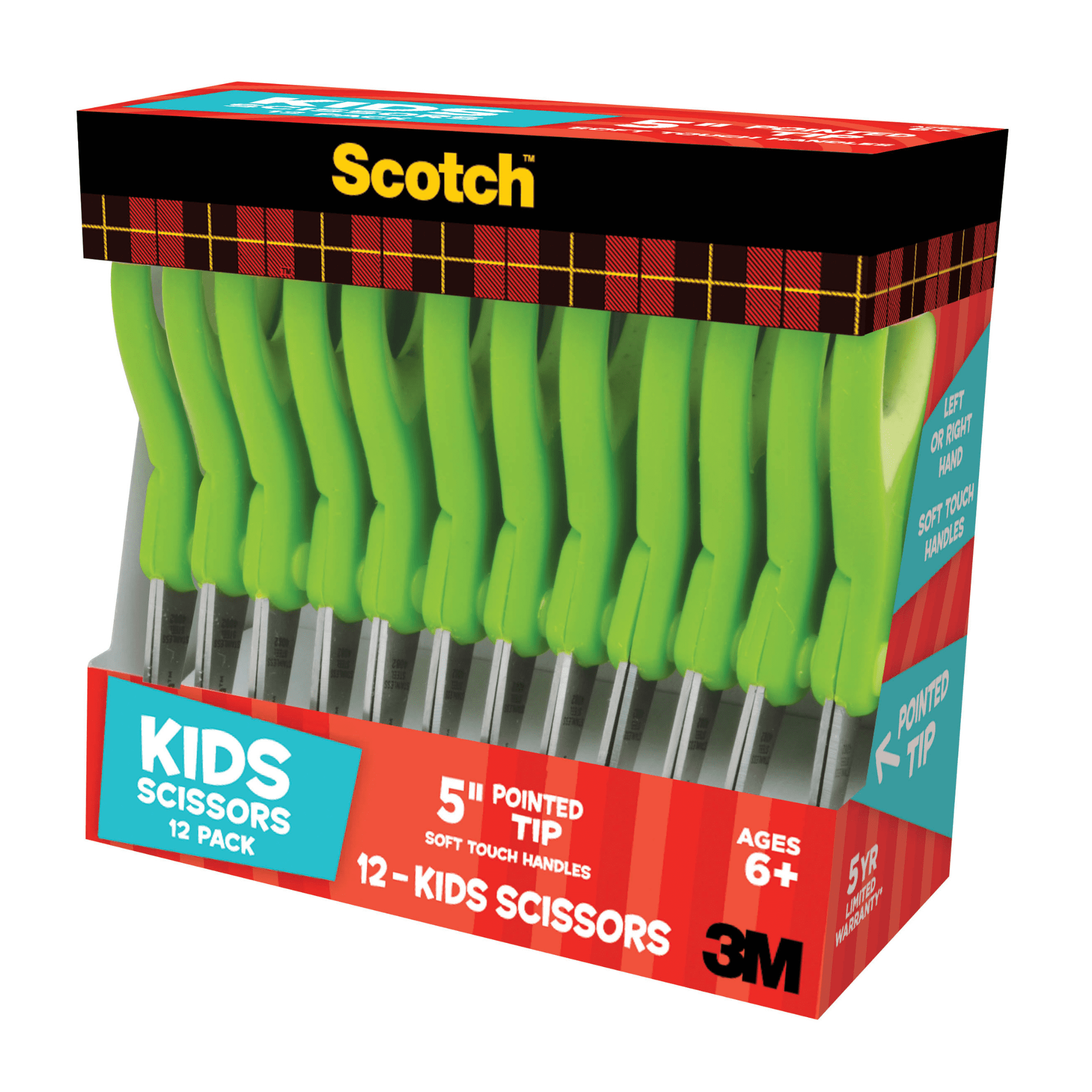 Scotch Kids Pointed Tip Scissors with Soft Touch Green 5 in.