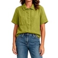 thumbnail image 5 of cfhntfmh Cotton Linen Tops for Women Collared V Neck Short Sleeve Shirt with Pockets Casual Button down Summer Work Tops, 5 of 7