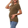 thumbnail image 4 of INSPIRE CHIC Women's Maternity Top Stretchy Knit Sweater Short Sleeve Striped Summer Pregnancy Round Neck Blouse S Brown, 4 of 6