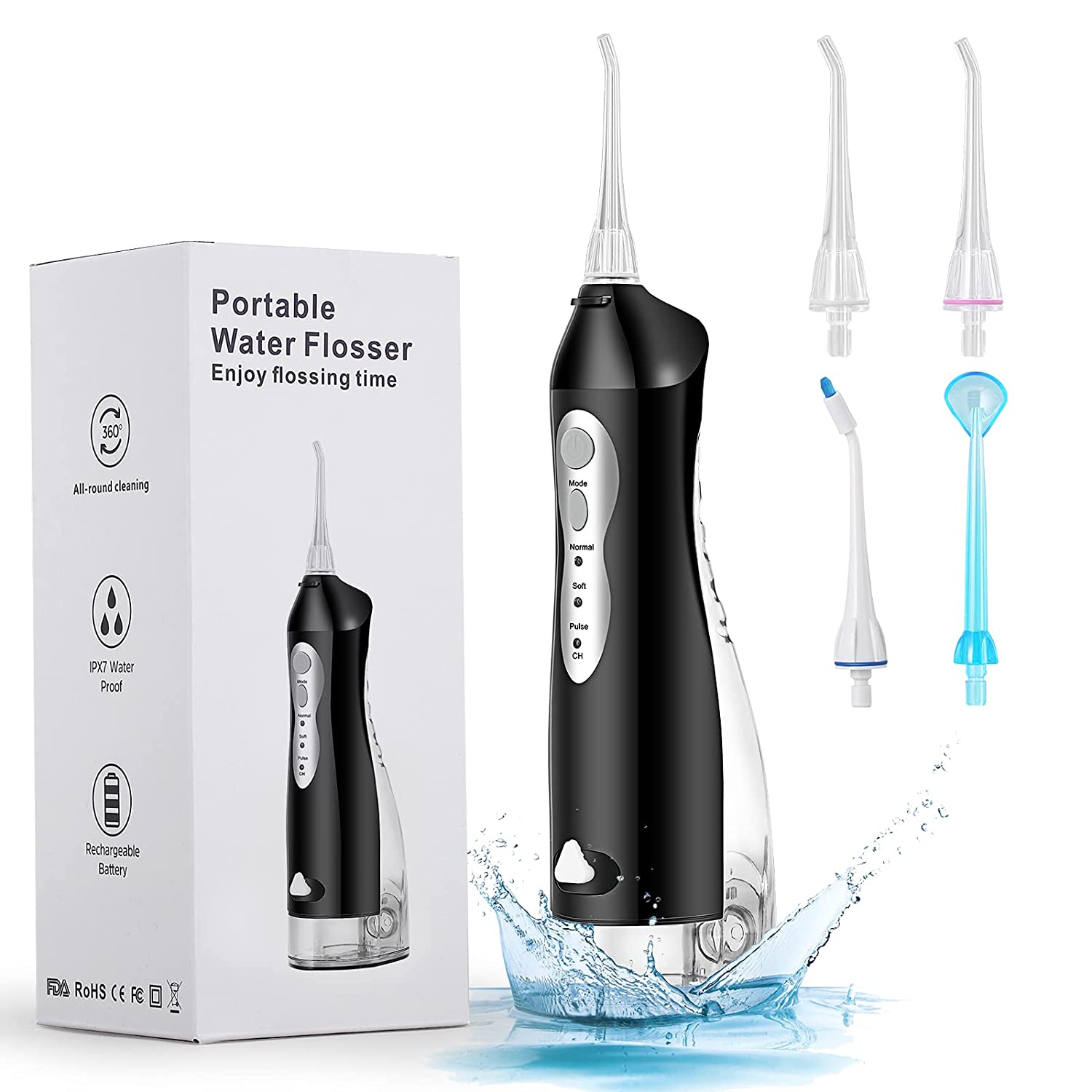 Uoune Water Flosser, Professional Rechargeable Water Flosser with 4 Tips, Oral Irrigator w/ 3