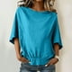 thumbnail image 2 of Camisas de Manga Larga para las Mujeres Suelto Ajuste Plisado Lino Cuello en V Cuarto Superior Manga de Moda de Color Sólido Blusa, 2 of 9
