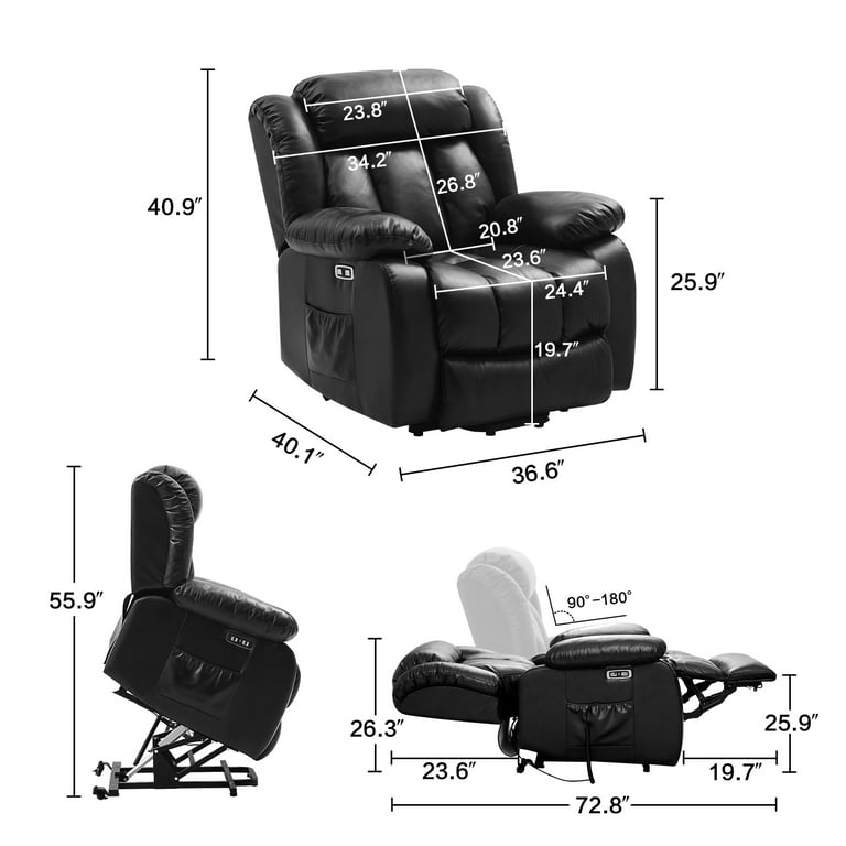 Creatuis Lift Chair with Adjustable Lumbar Support,Power Lift Recliner Chair for Elderly,Lays Flat,Three Okin Motor,Cup Holder,Leather(Black)