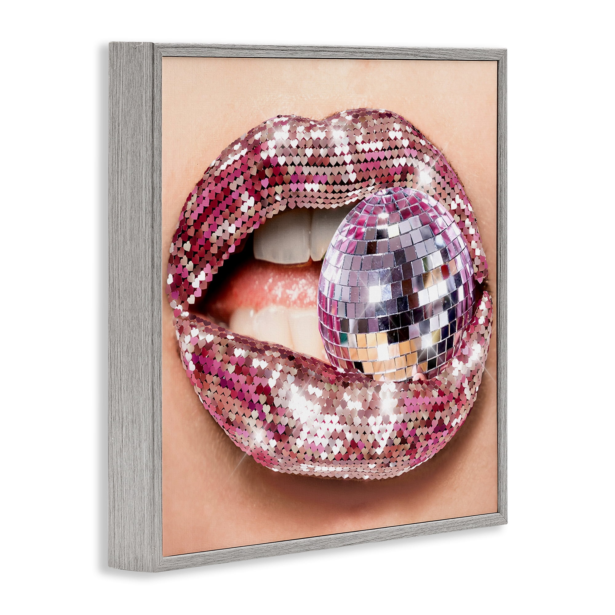 Stupell Industries Biting Disco Ball Novelty Painting Gray Framed Art Print Wall Art, 17 x 17