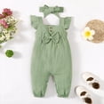 thumbnail image 3 of OLLUISNEO 3-6 Months Newborn Baby Girls Clothes Baby Girls Ruffle Flying Sleeve Romper Bodysuit + Headband Set Green, 3 of 8