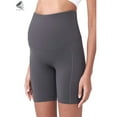 thumbnail image 4 of PULLIMORE Womens Maternity Yoga Shorts Over the Belly Workout Running Active Pregnant Short Pants with Pockets (L, Gray), 4 of 8