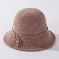 thumbnail image 6 of CoCopeaunts Solid Color Bucket Hat for Women Autumn Winter Warm Wool Fisherman Hat Versatile Knitting Basin Hat Button Belt, 6 of 8